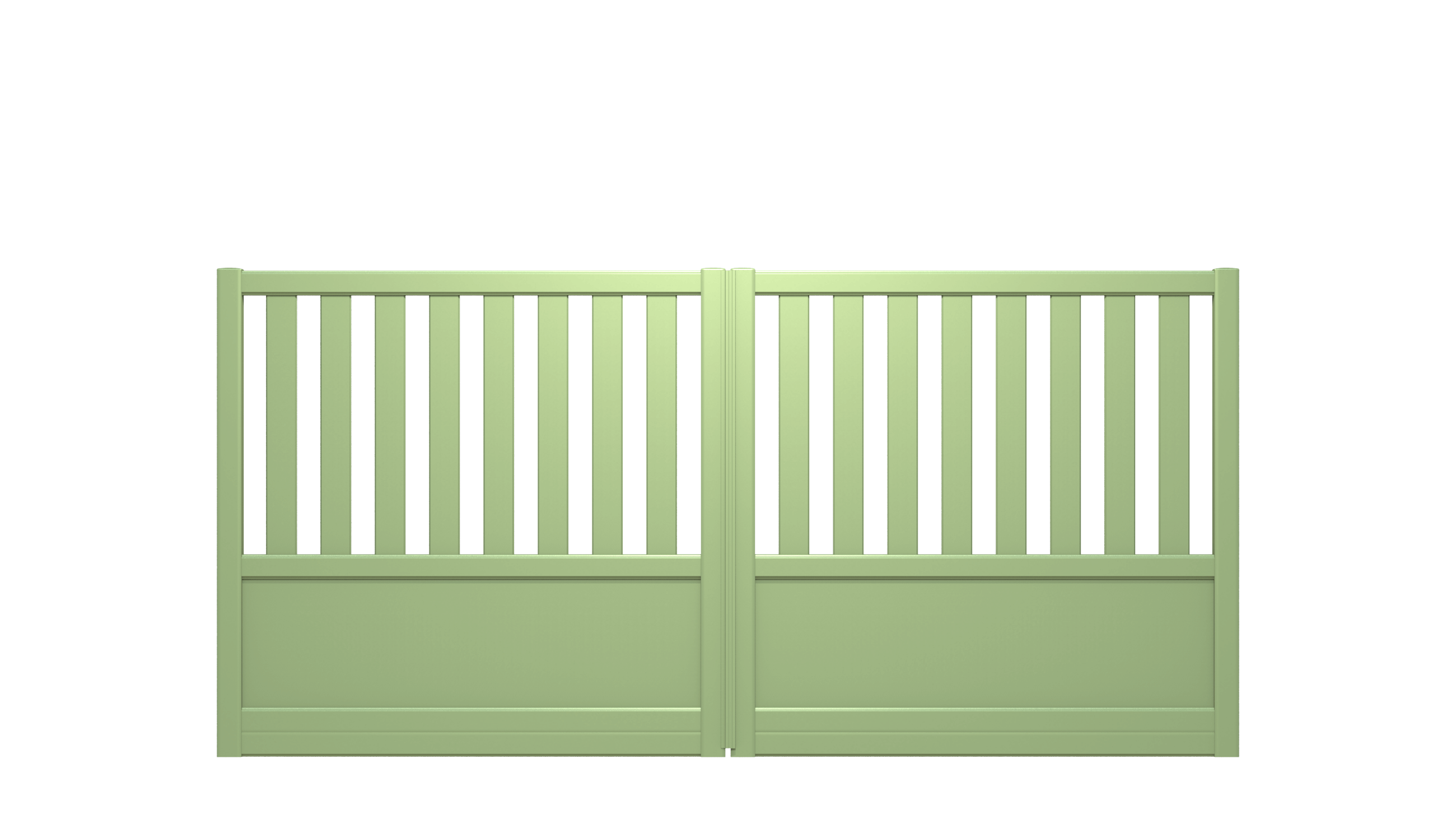 Portail ajouré en aluminium avec planches moulurées et panneaux - I21902