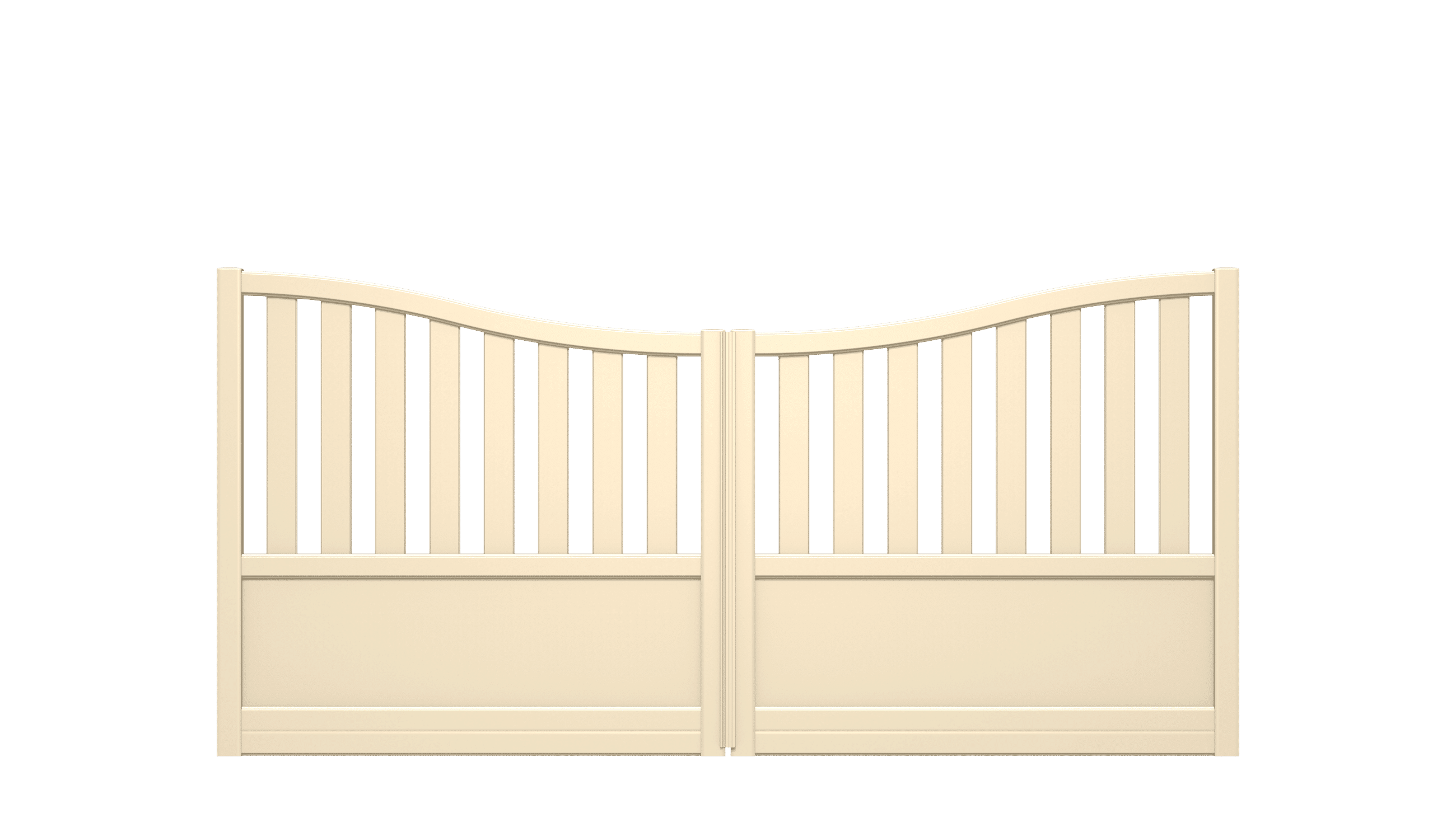 Portail ajouré en aluminium et forme arrondie inversée avec planches moulurées et panneaux - I21905
