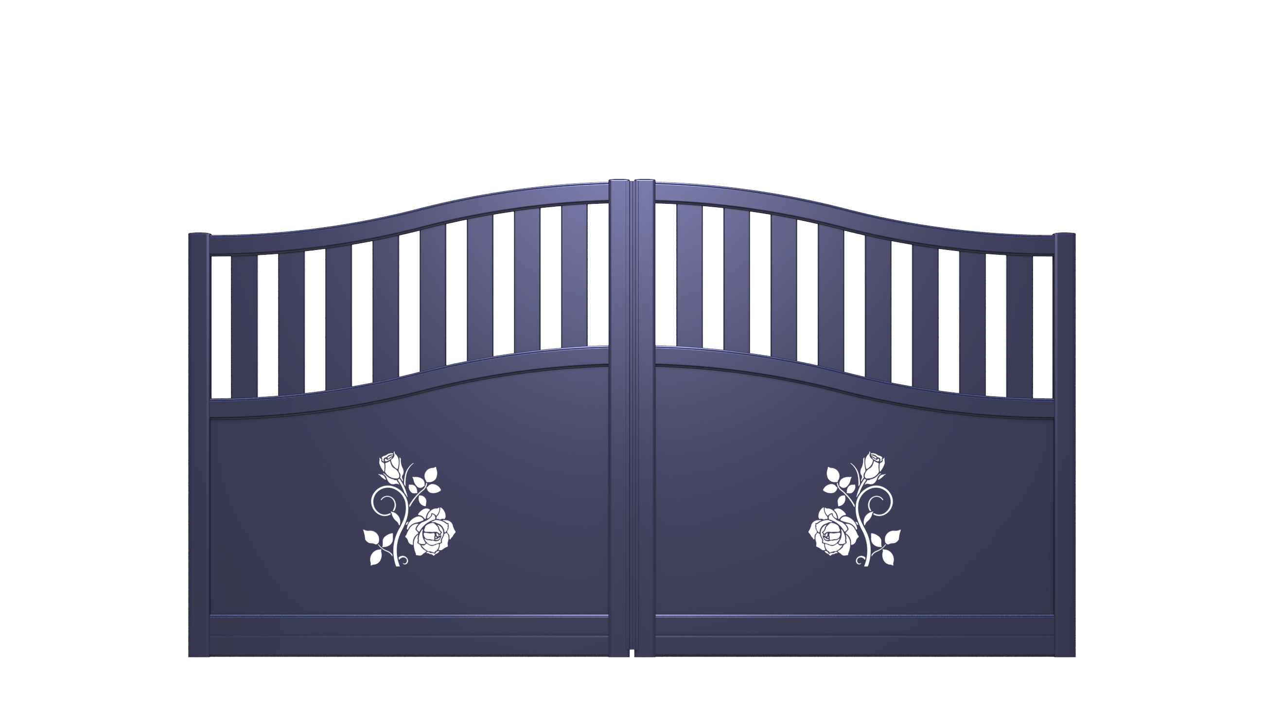 Portail semi-ajouré en aluminium et forme arrondie inversée avec grands panneaux décor roses - I21913