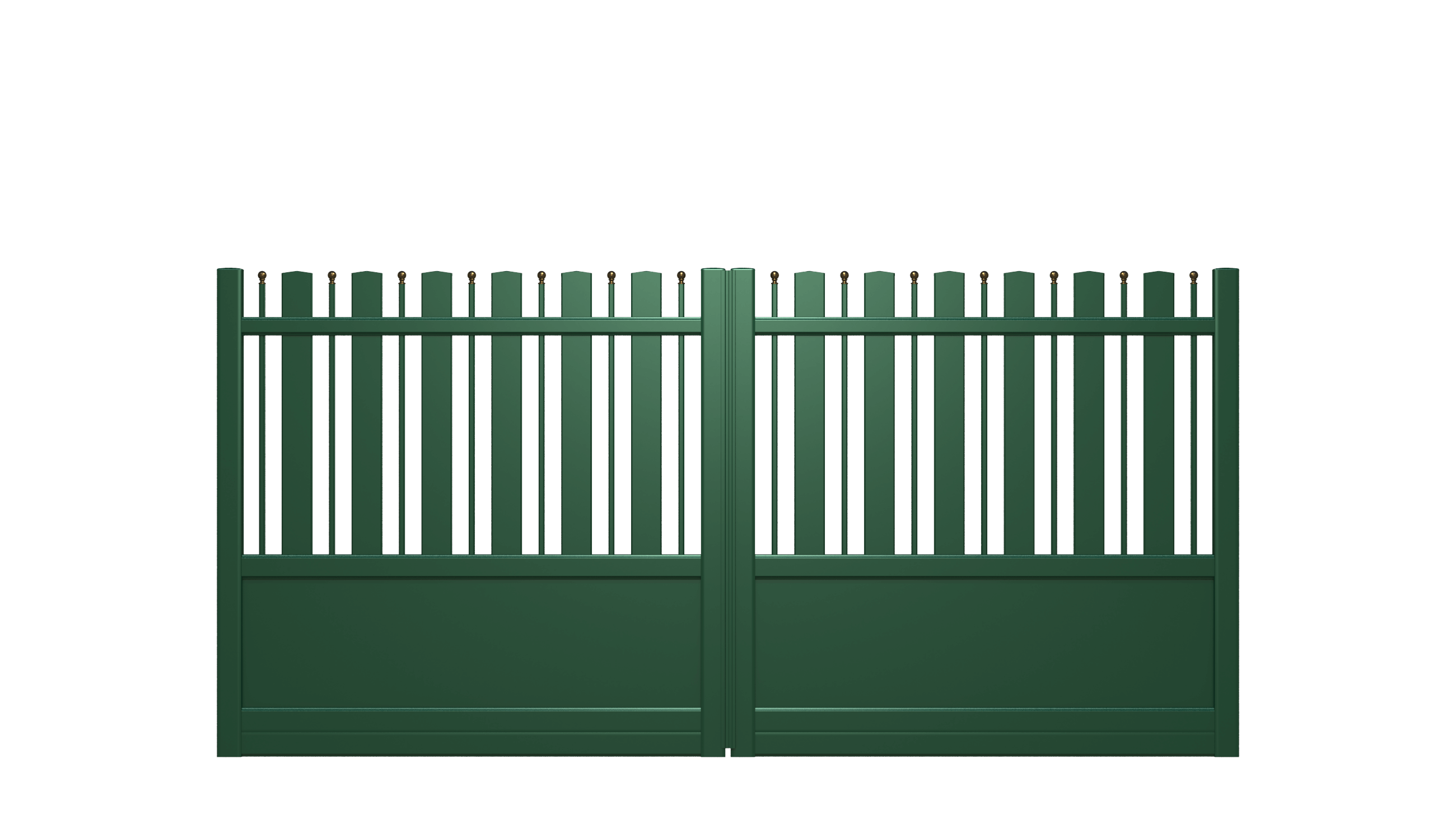 Portail ajouré en aluminium avec planches et barreaux moulurés - I21938
