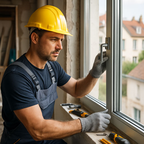 Technicien Renostyles posant une fenêtre en Île-de-France