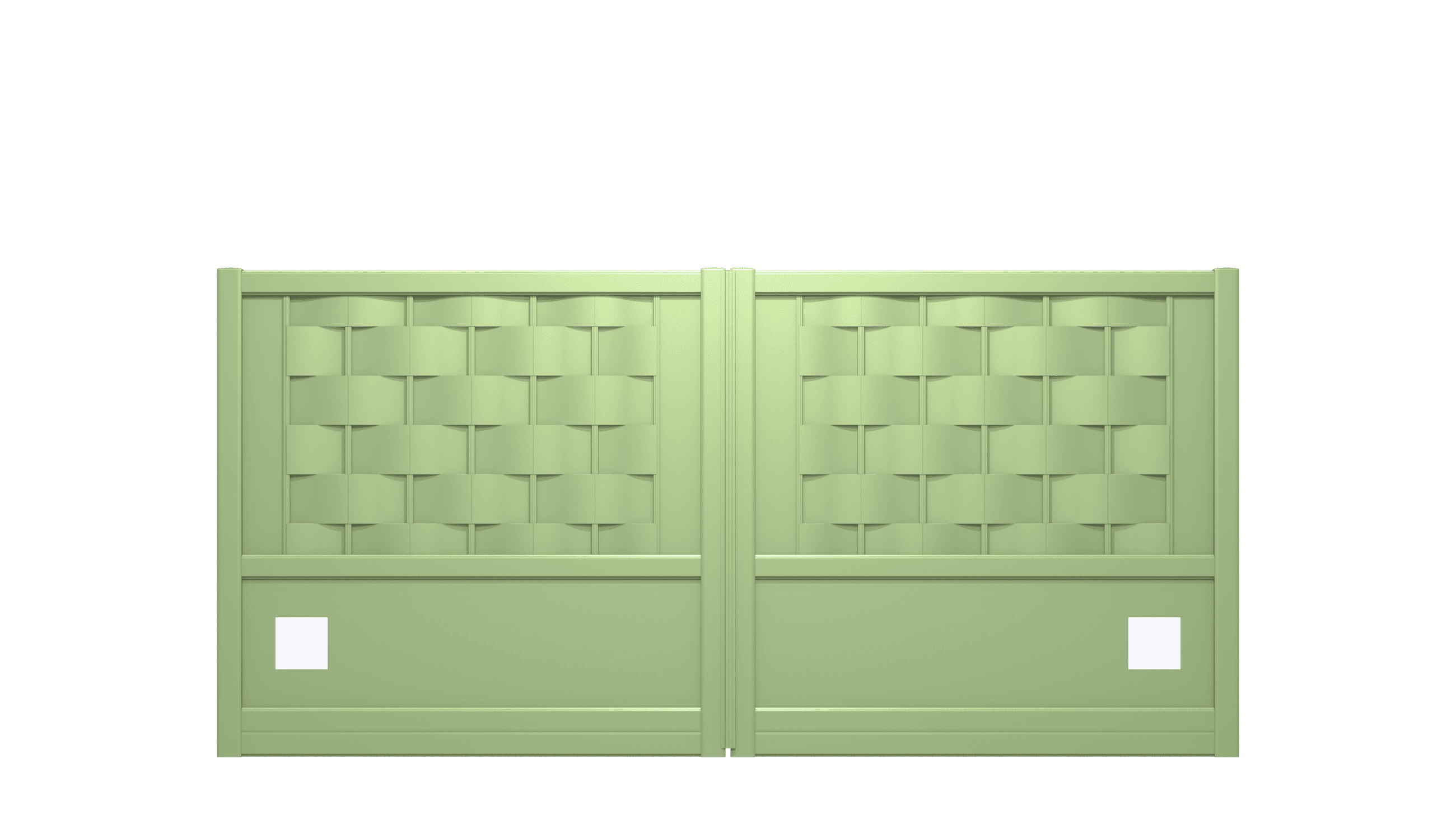 Portail plein en aluminium avec décor tressage et panneaux décors carrés - T21914