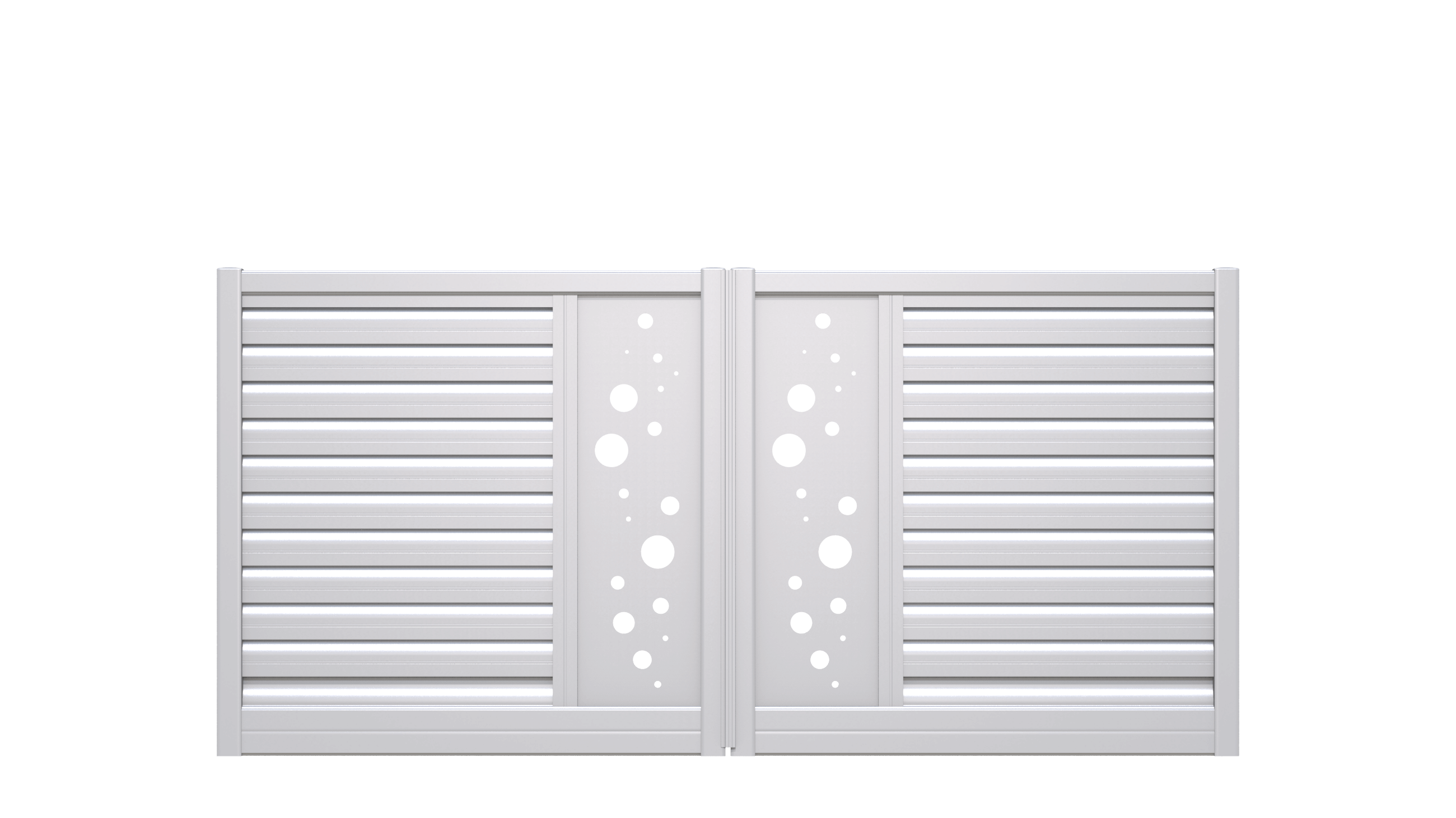 Portail semi-ajouré en aluminium avec lames brise-vent et décor bulles - T21955