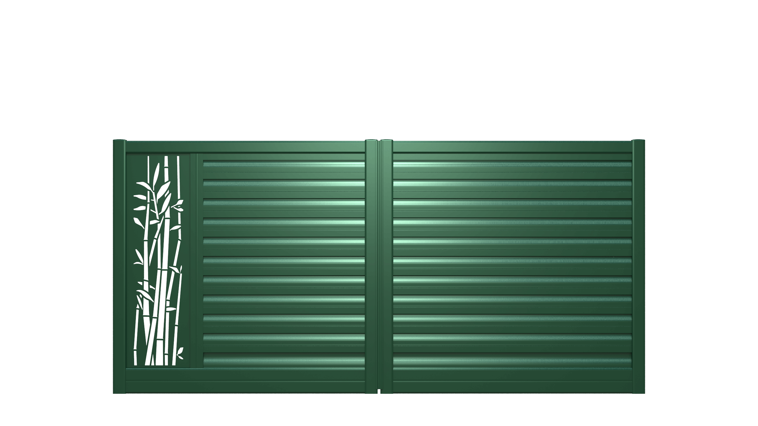 Portail semi-ajouré en aluminium avec lames brise-vent et décor bambou - T21956